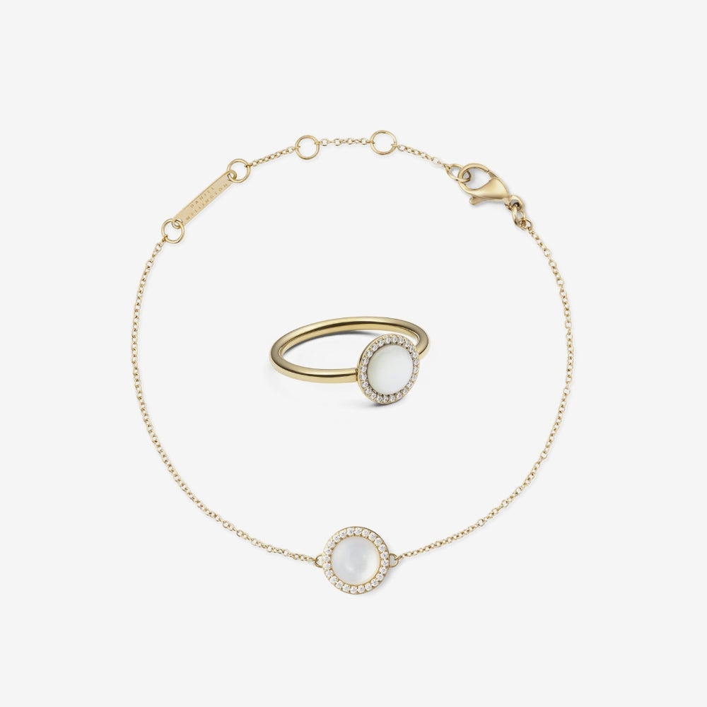 Audrey Mother of Pearl Bracelet & Ring Gold Set