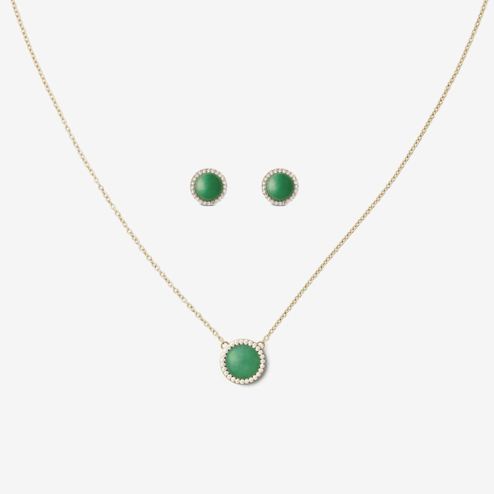 Audrey Jade Necklace & Earrings Gold Set