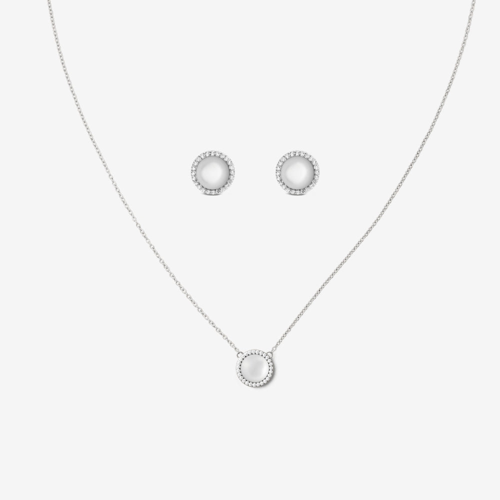 Audrey Mother of Pearl Necklace & Earrings Silver Set