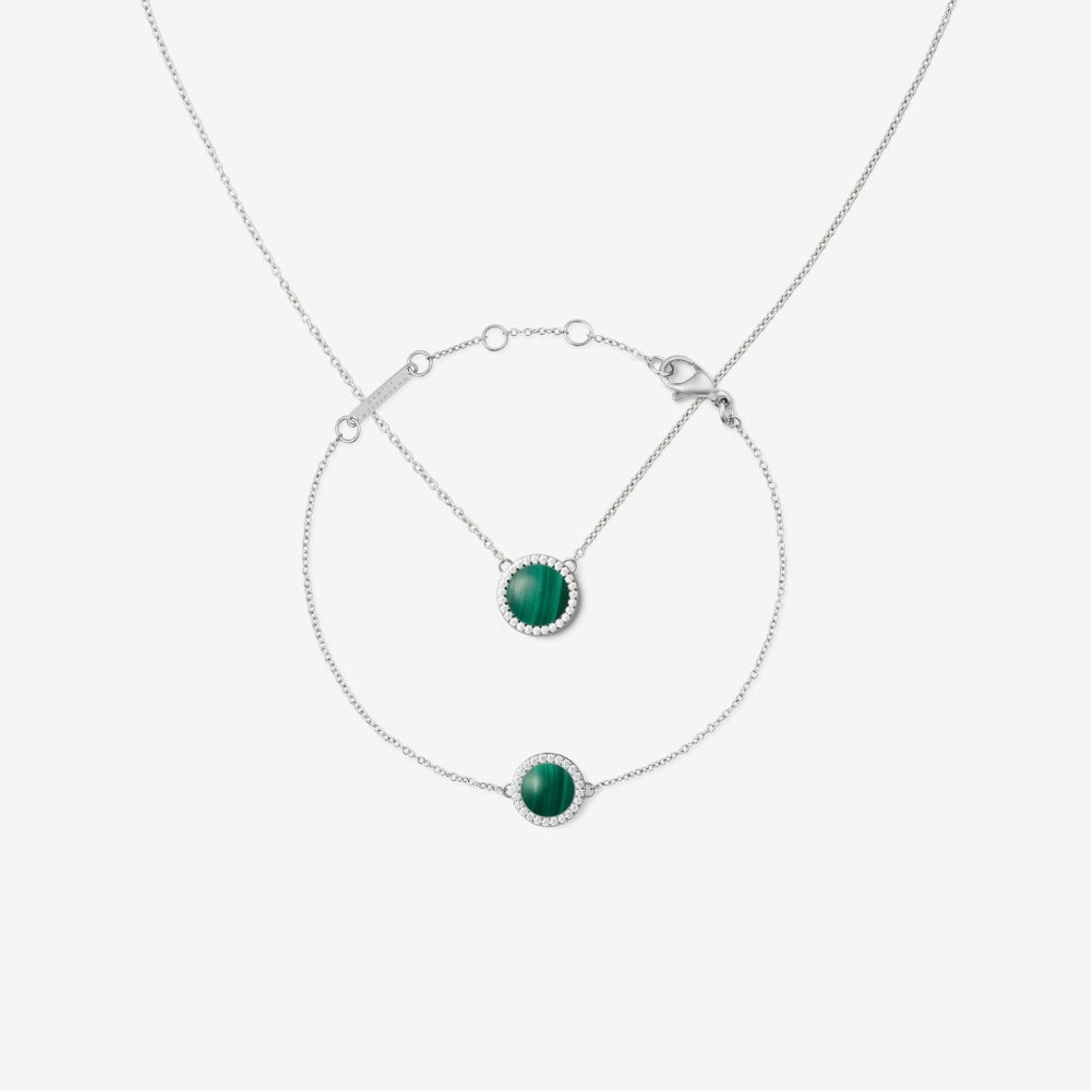 Audrey Malachite Necklace & Bracelet Silver Set