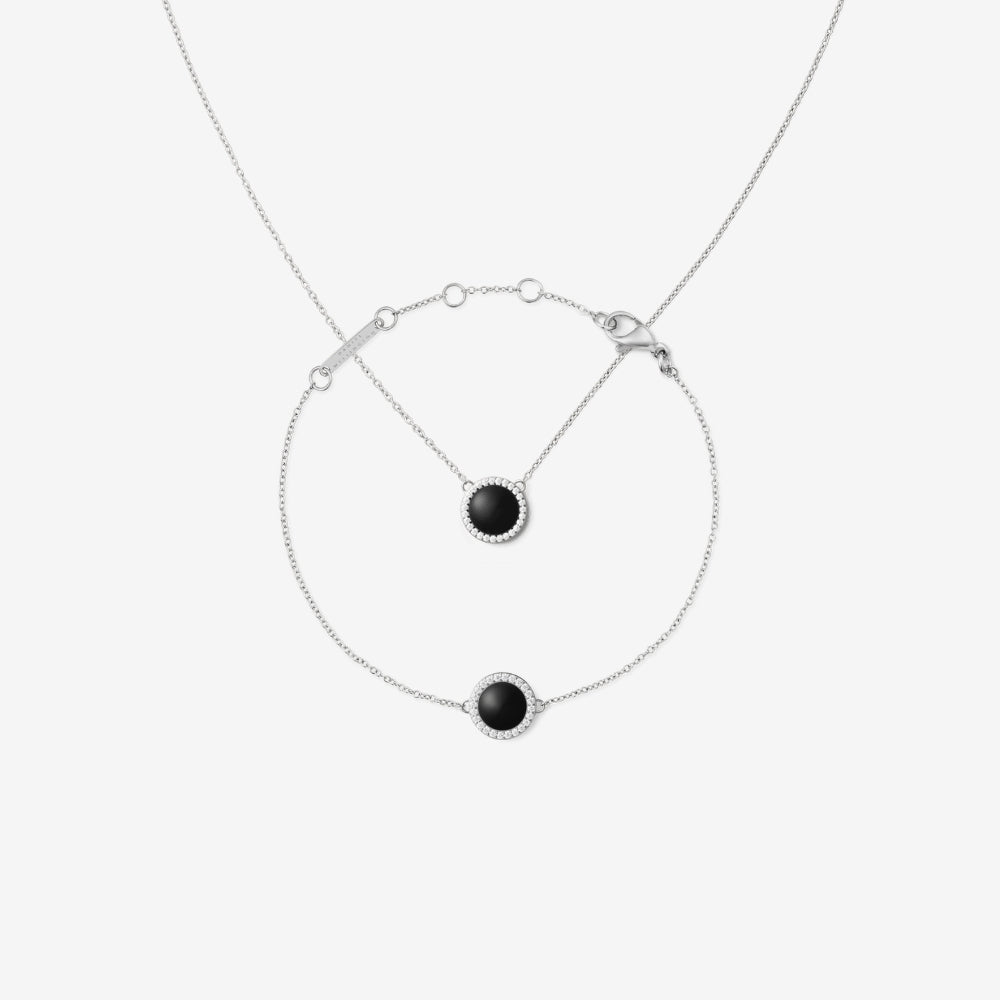 Audrey Black Agathe Necklace & Bracelet Silver Set