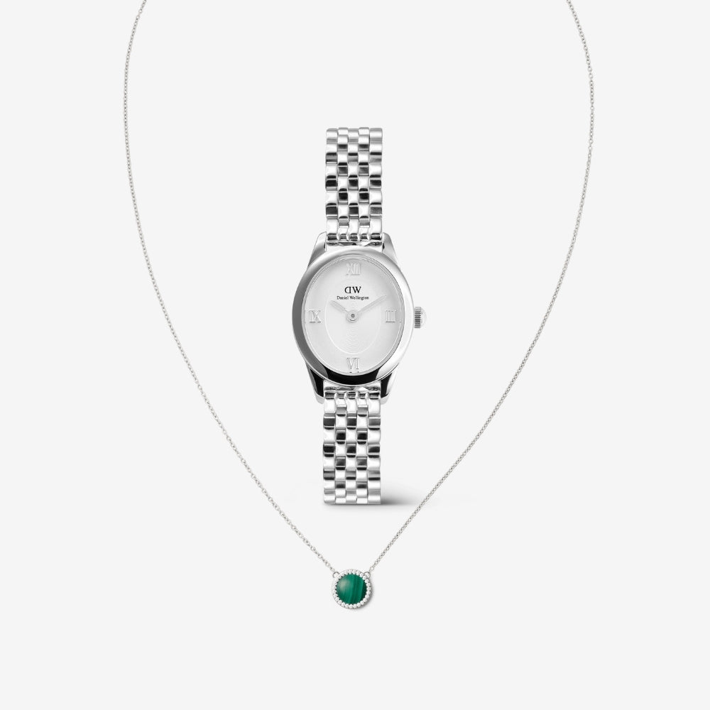 Ophelia Mini & Audrey Necklace Malachite Silver Set