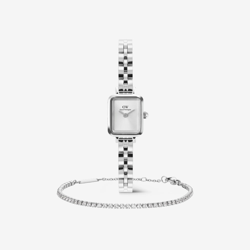 Classic Tennis Bracelet Silver & Quadro Mini Arch 3-link White Sunray Silver