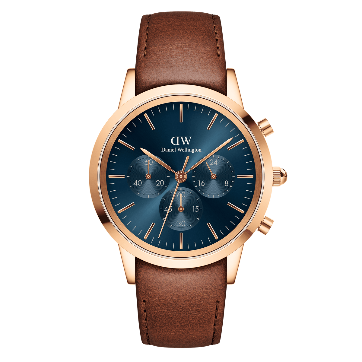 iconic chronograph italyan kayış mavi kadran