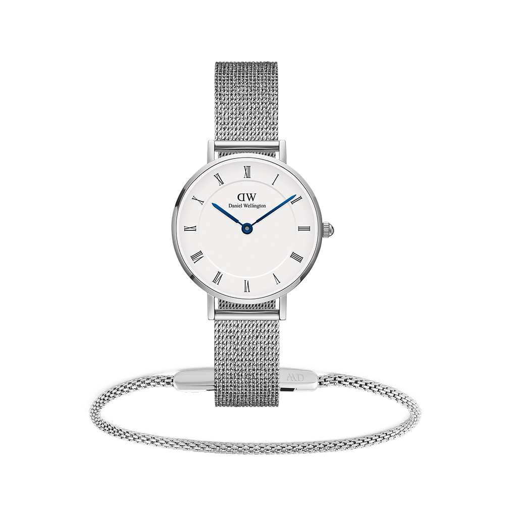 Petite Roman Numerals Sterling & Tide Mesh Bracelet Sterling 1.8