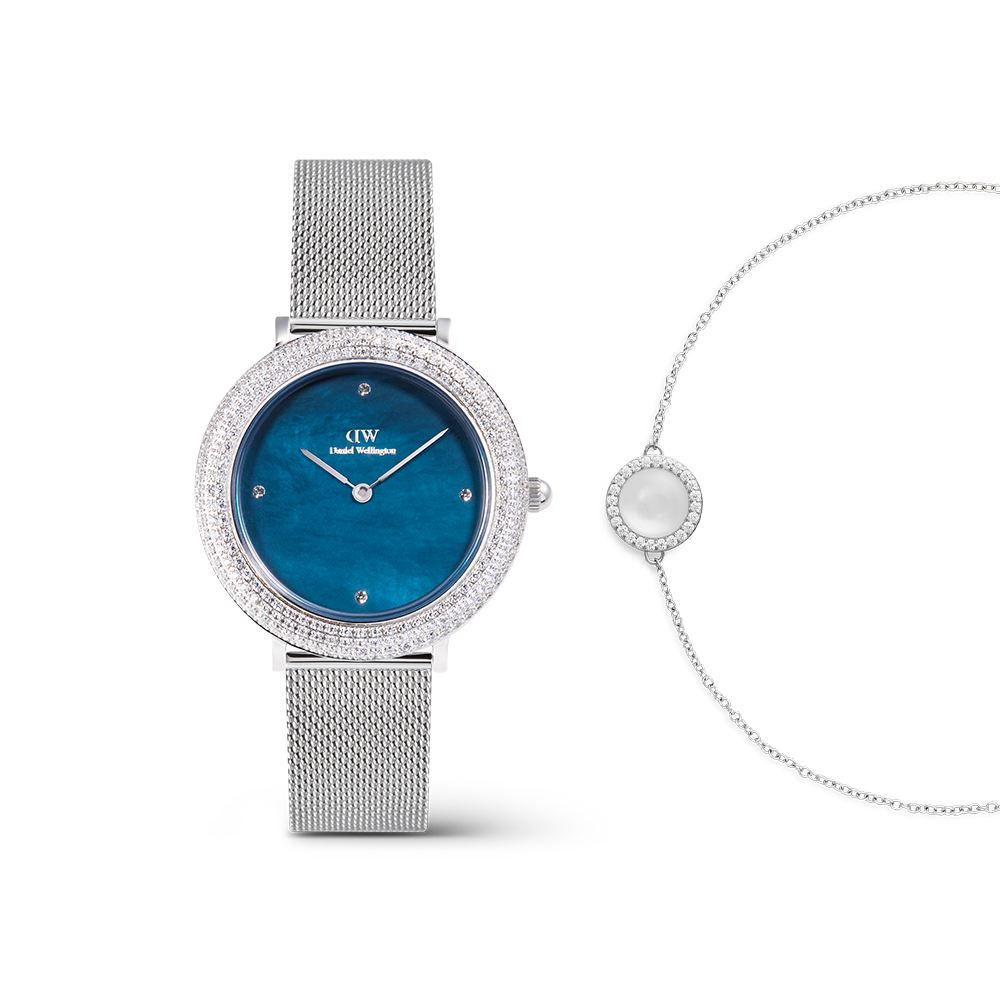 Crystalline Bezel Sterling Blue & Audrey Bracelet Mother of Pearl Silver