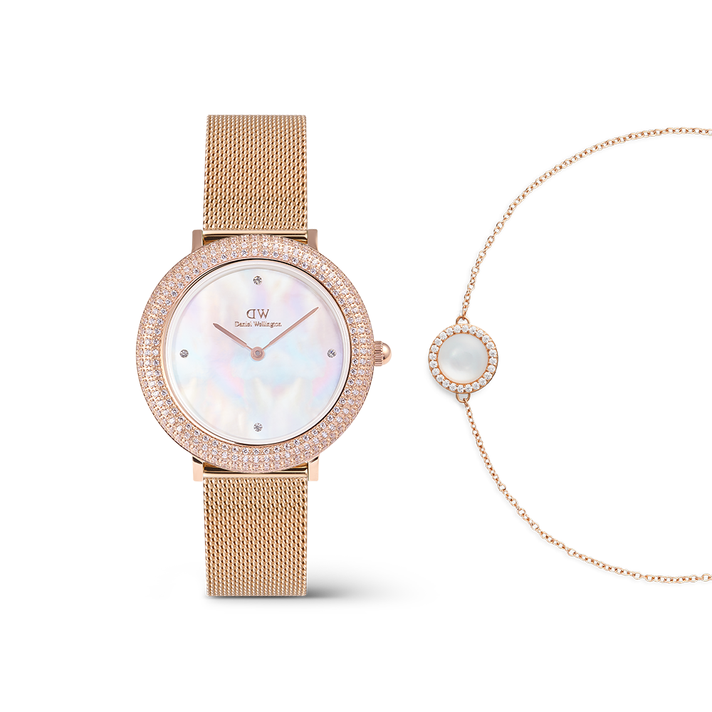 Crystalline Bezel Melrose & Audrey Bracelet Mother of Pearl Rose Gold