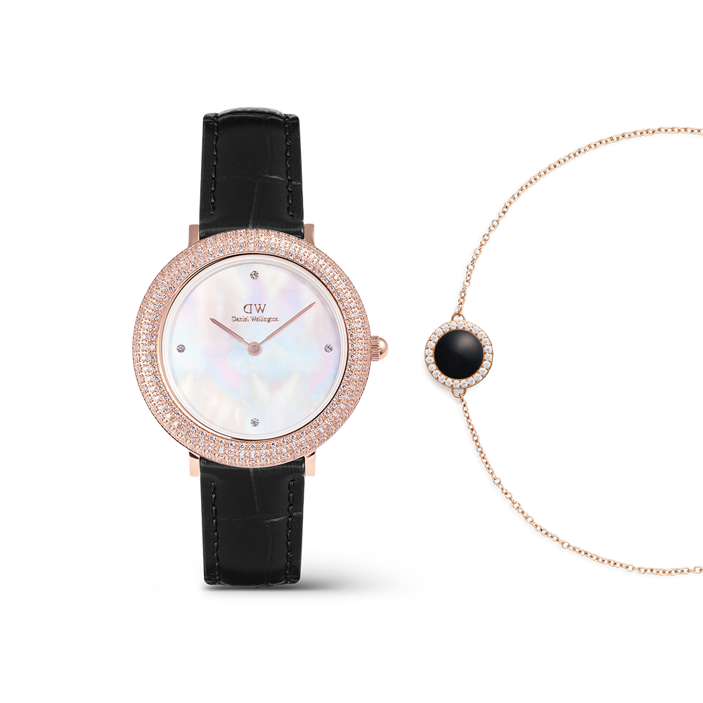 Crystalline Bezel Black Croc Rose Gold & Audrey Bracelet Black Agathe Rose Gold