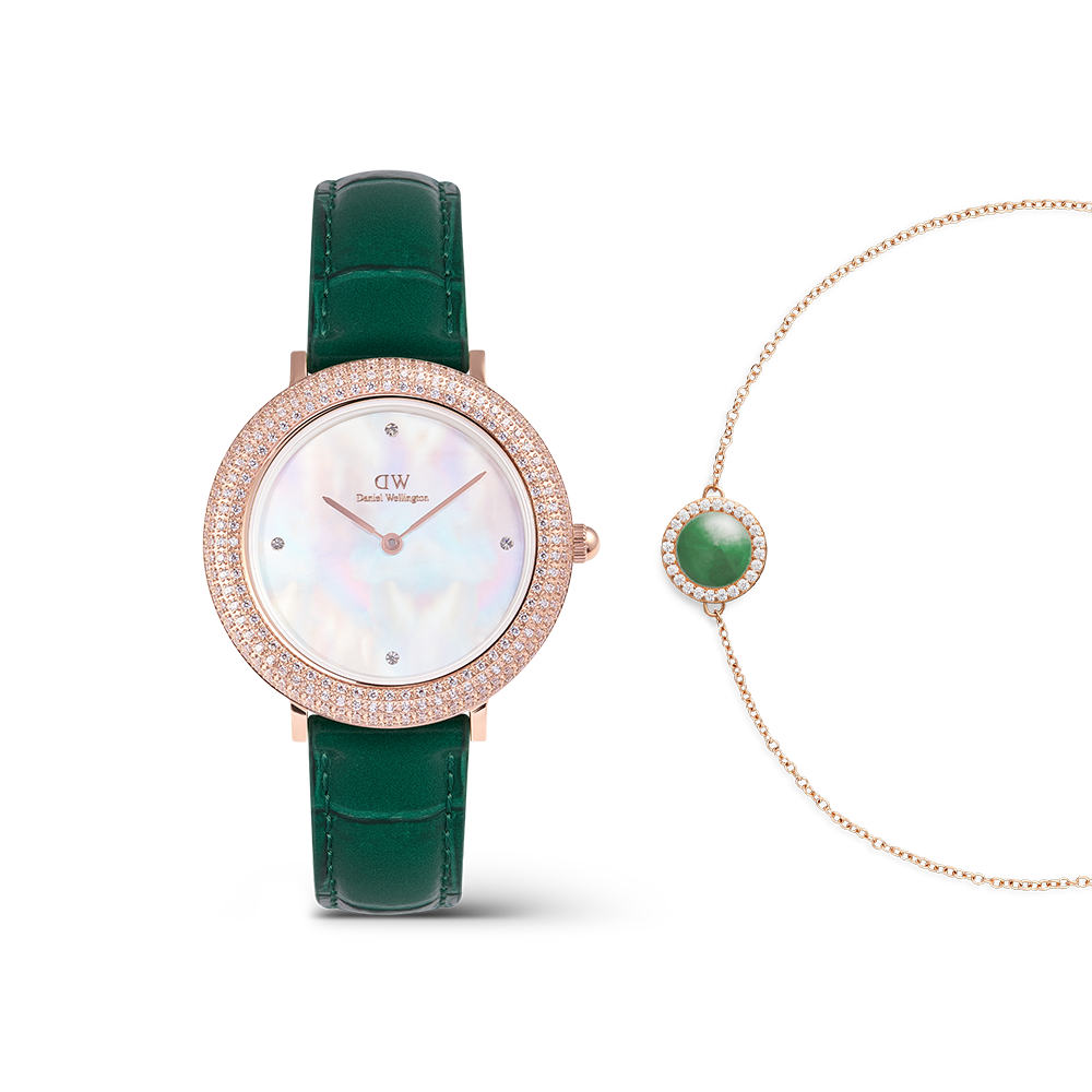 Crystalline Bezel Green Croc Rose Gold & Audrey Bracelet Jade Rose Gold