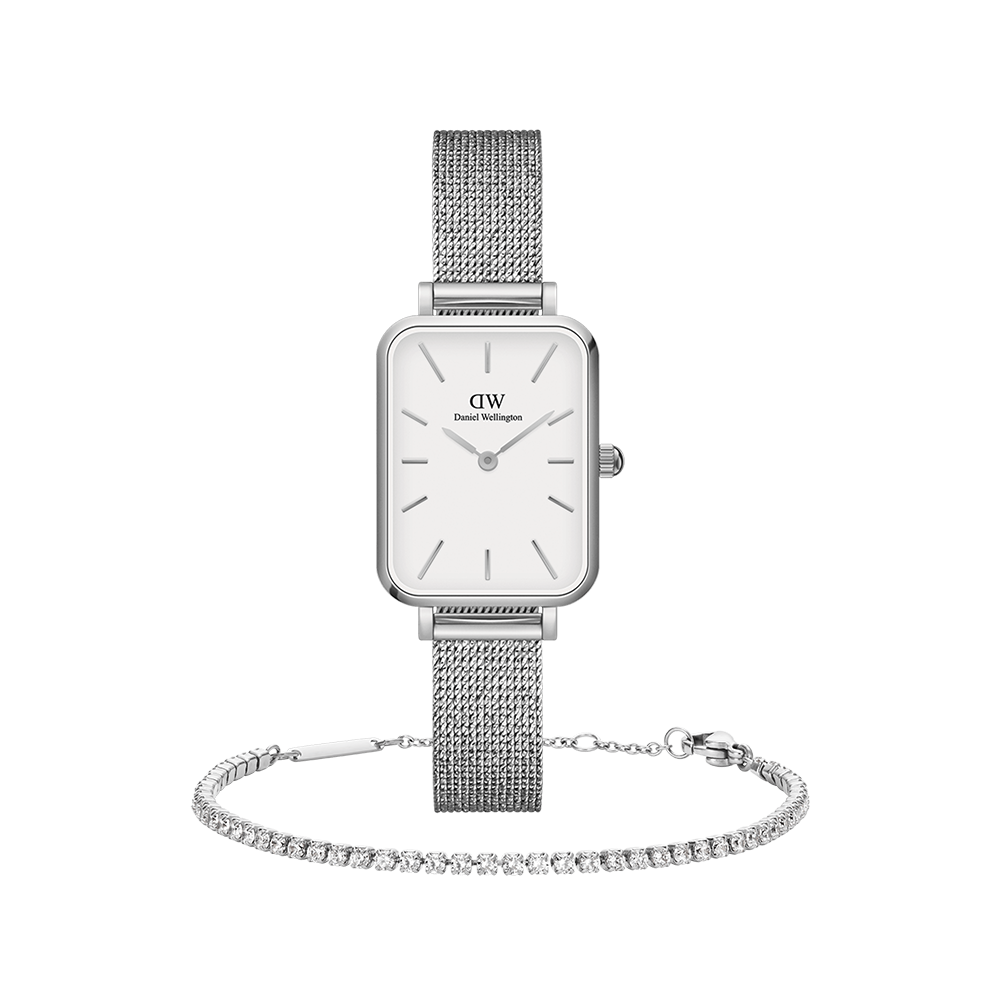 Quadro Pressed Sterling & Classic Tennis Bracelet Silver