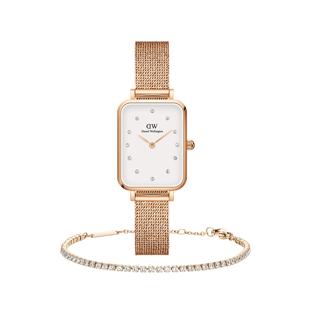 Quadro Lumine Pressed Melrose & Classic Tennis Bracelet Rose Gold