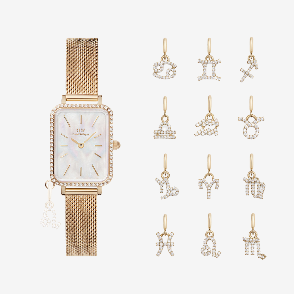 Quadro Crystal Zodiac Evergold Watch & Watch Charm Gold
