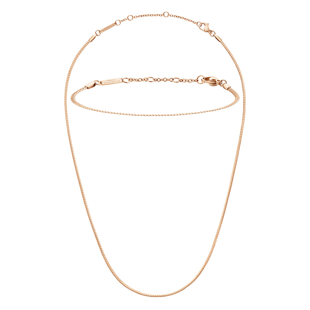 Flat Chain Necklace + Bracelet Rose Gold