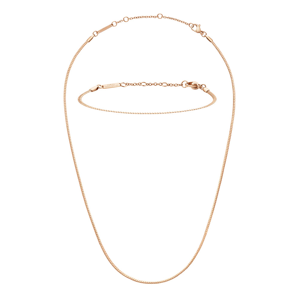 Flat Chain Necklace + Bracelet Rose Gold