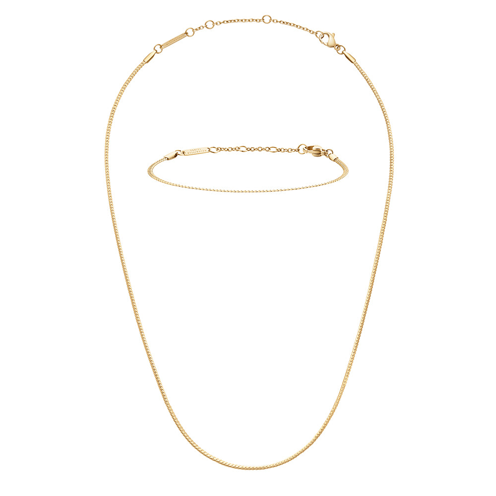 Flat Chain Necklace + Bracelet Gold
