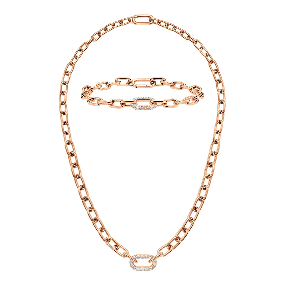 Crystal Link Necklace + Bracelet Rose Gold