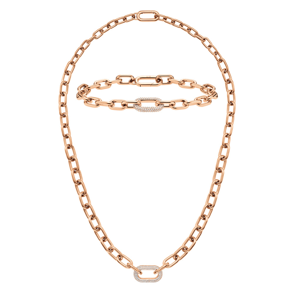 Crystal Link Necklace + Bracelet Rose Gold