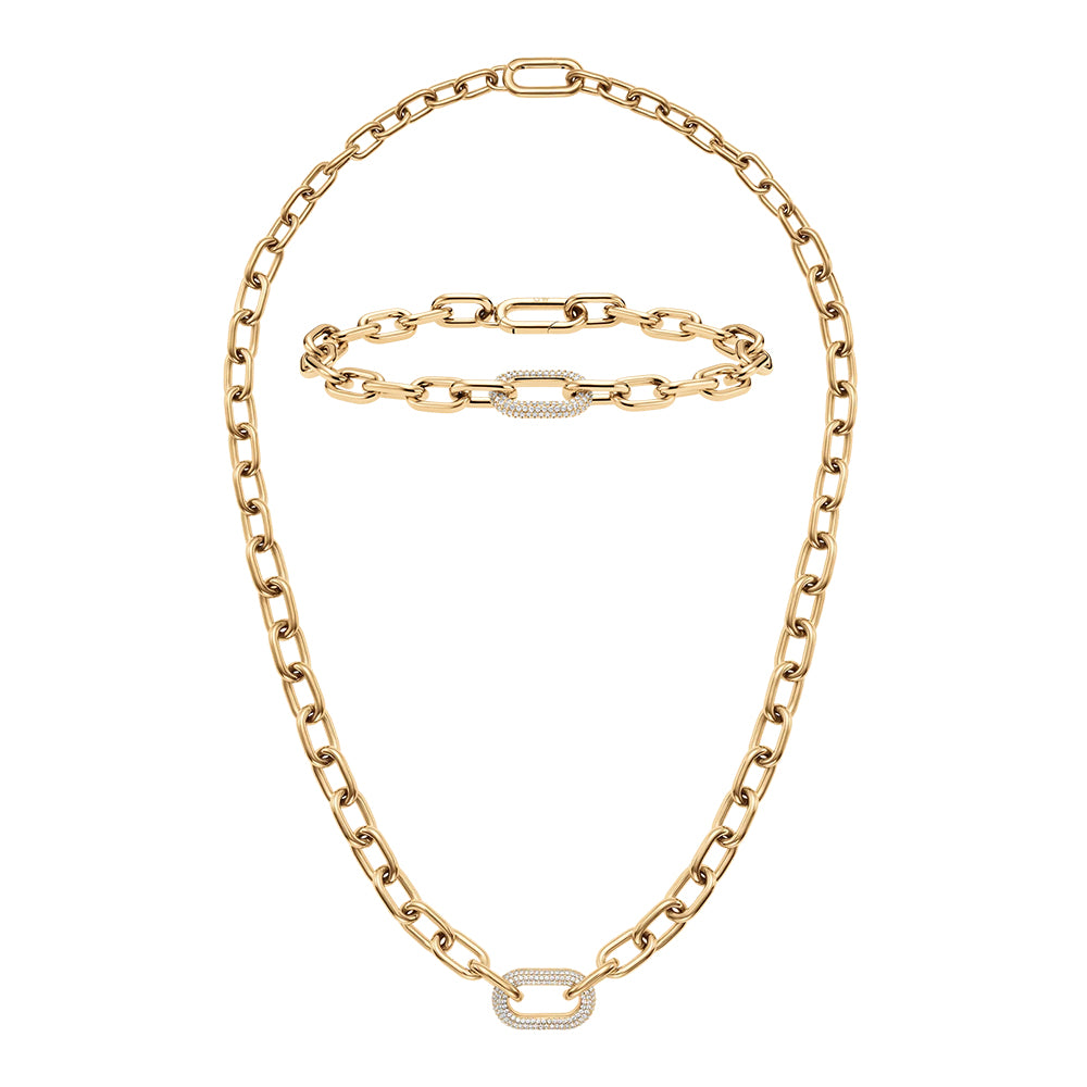 Crystal Link Necklace + Bracelet Gold