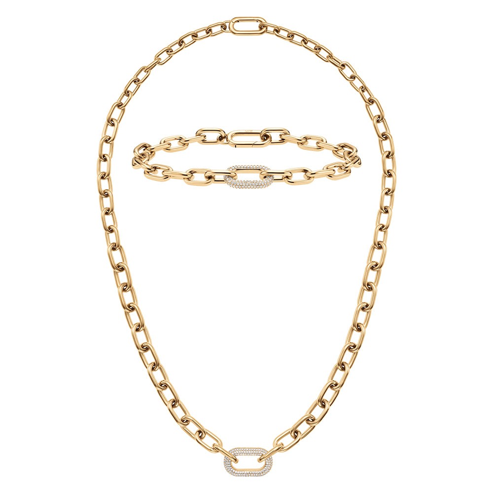 Crystal Link Necklace + Bracelet Gold