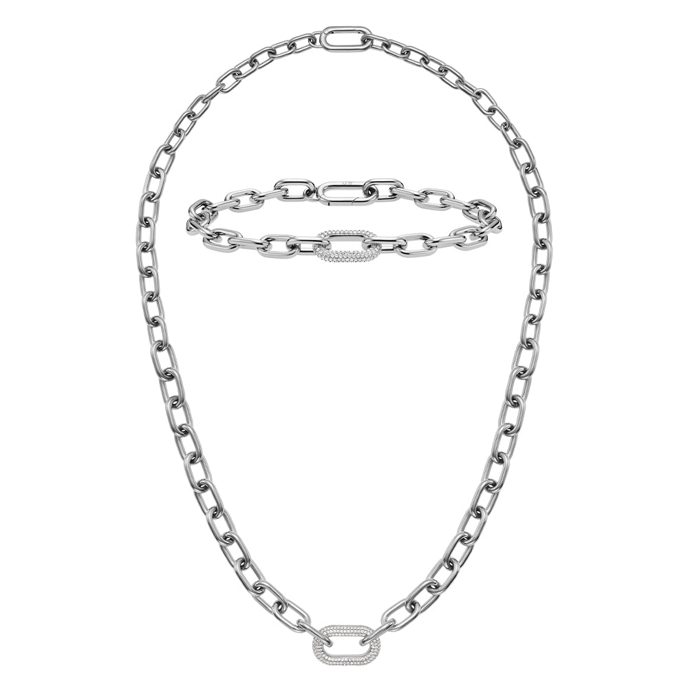 Crystal Link Necklace + Bracelet Silver