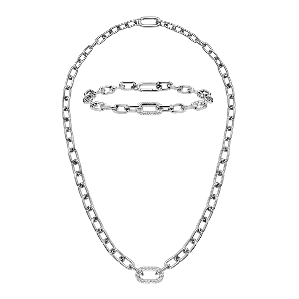 Crystal Link Necklace + Bracelet Silver