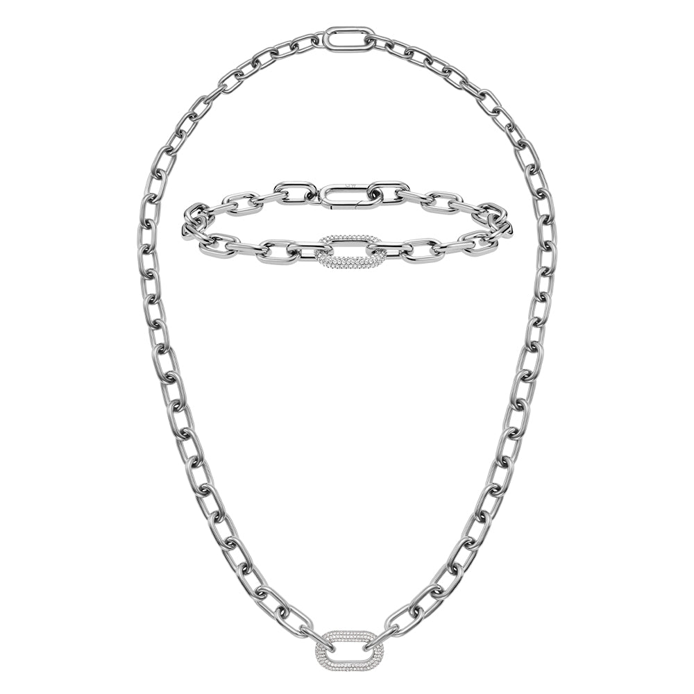 Crystal Link Necklace + Bracelet Silver