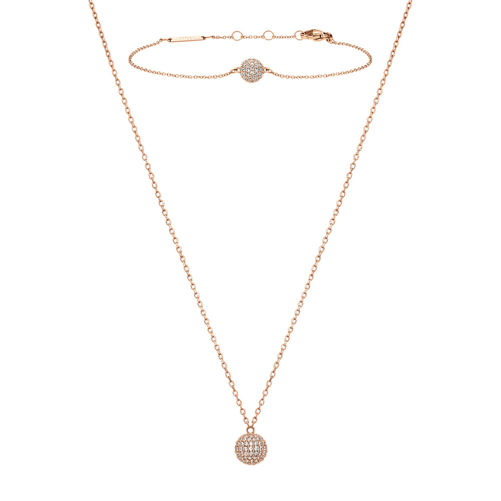 Pavé Crystal Pendant Necklace + Bracelet Rose Gold