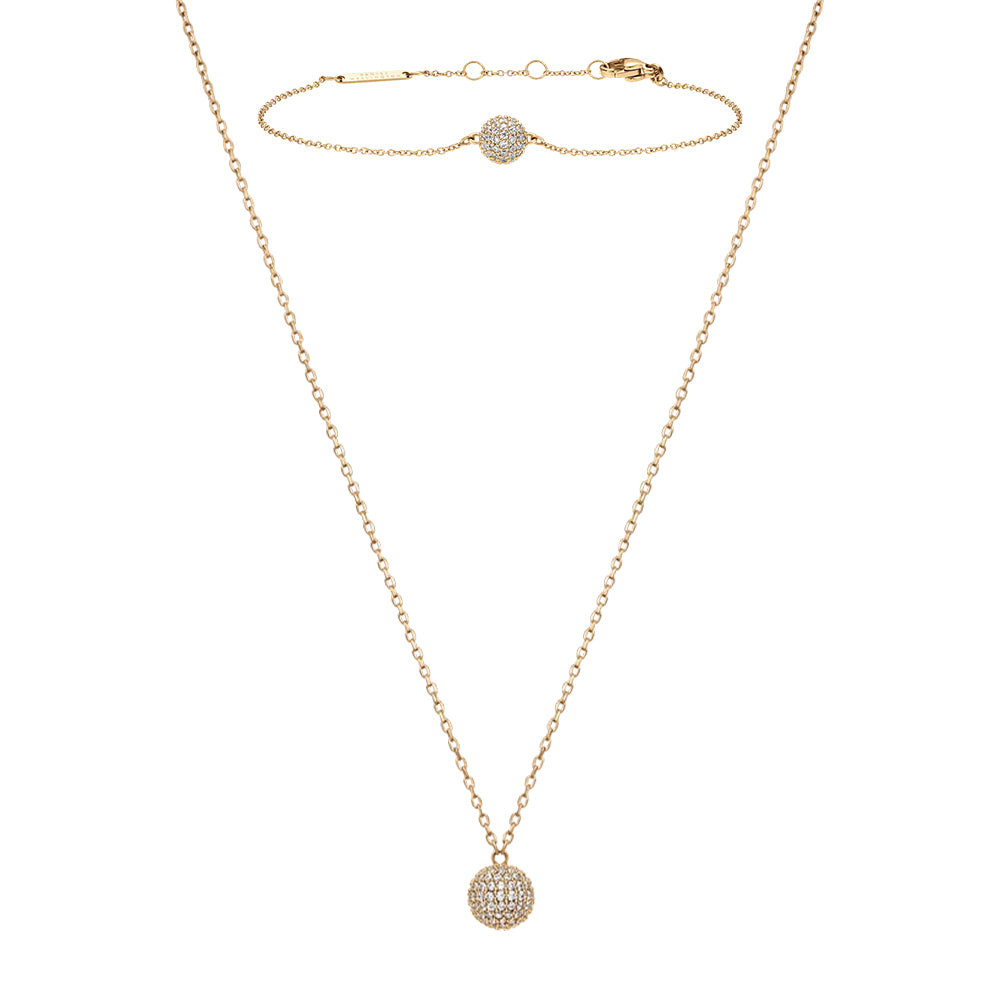 Pavé Crystal Pendant Necklace + Bracelet Gold