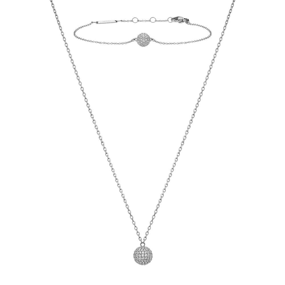 Pavé Crystal Pendant Necklace + Bracelet Silver