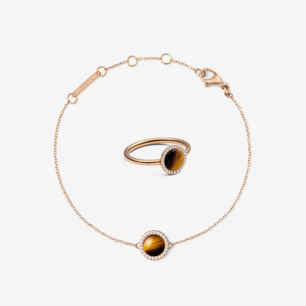 Audrey Tiger Eye Bracelet & Ring Rose Gold Set