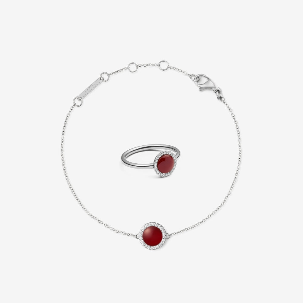 Audrey Red Agathe Bracelet & Ring Silver Set