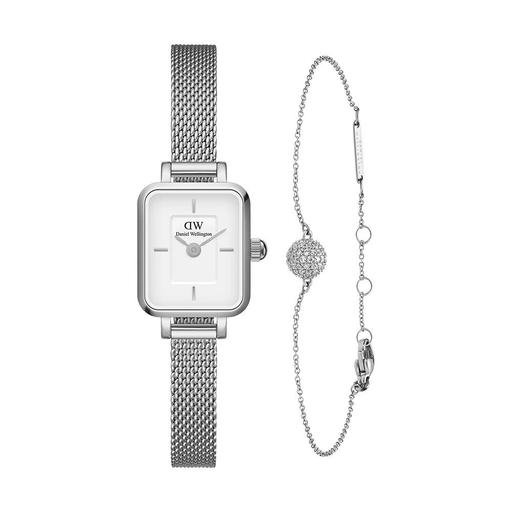 Quadro Mini Sterling + Pavé  Crystal Pendant Bracelet Silver
