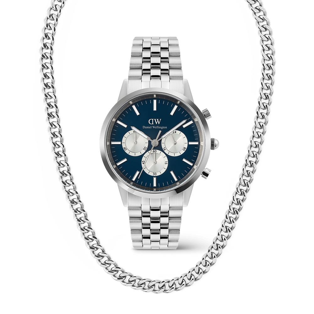 Iconic Chronograph Arch 5-Link Silver & Ellipse Cuban Zincir Silver Kolye