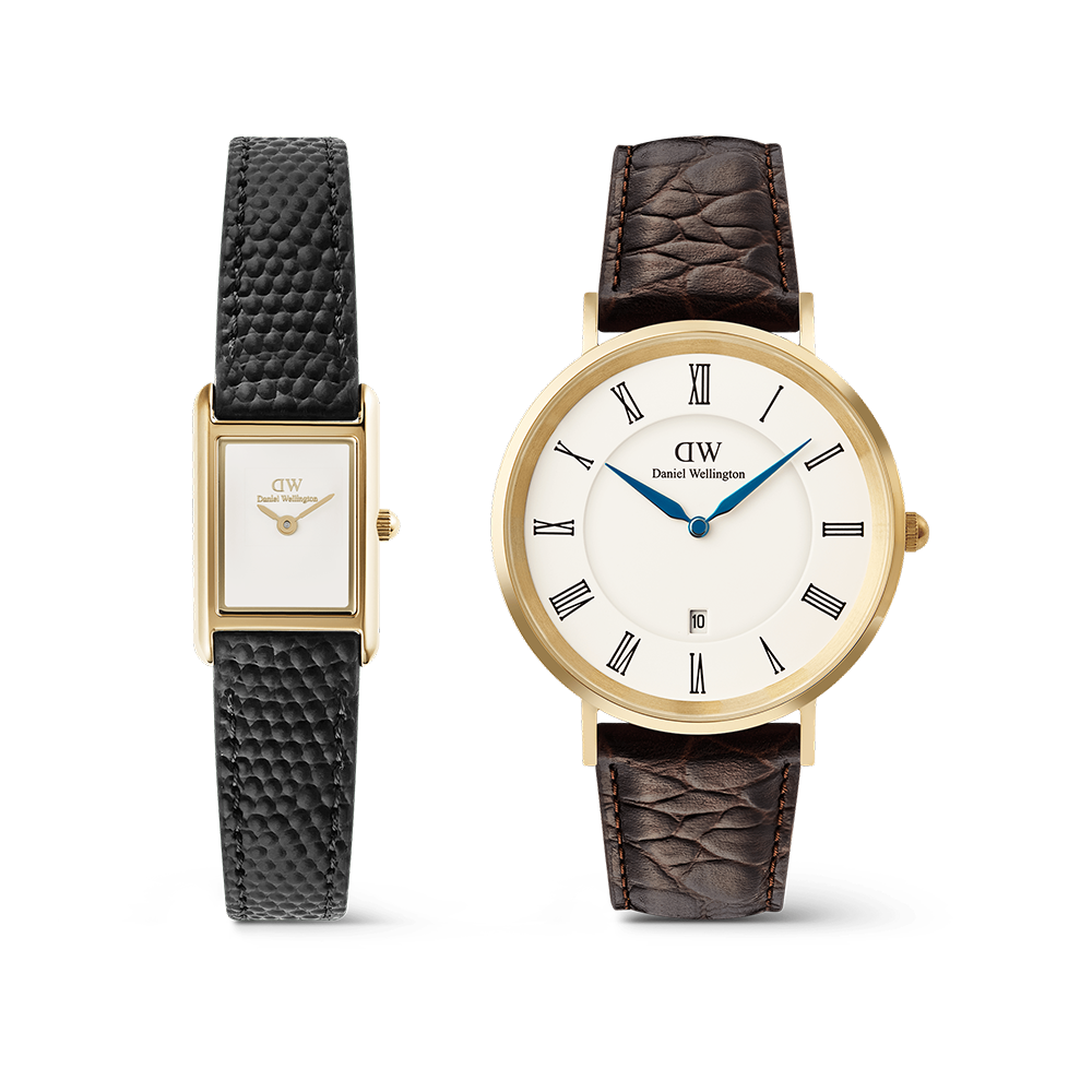 Classic Roman Numerals Date & Bound Mini Black Lizard Gold