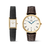 Classic Roman Numerals Date & Bound Mini Black Lizard Gold