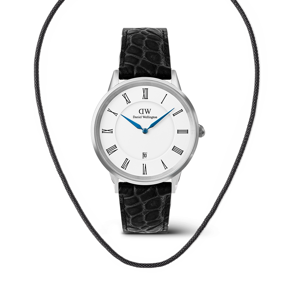 Classic Roman Numerals Date Silver & Tide Mesh Necklace