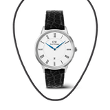 Classic Roman Numerals Date Silver & Tide Mesh Necklace