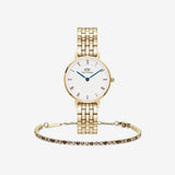 Classic Tennis Bracelet Honey Combo Gold & Petite Roman Numerals 5-Link Gold