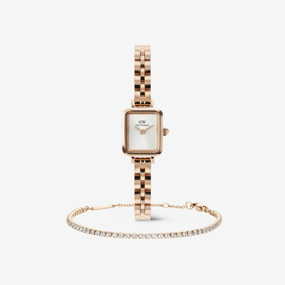 Classic Tennis Bracelet Rose Gold & Quadro Mini Arch 3-link White Sunray Rose G