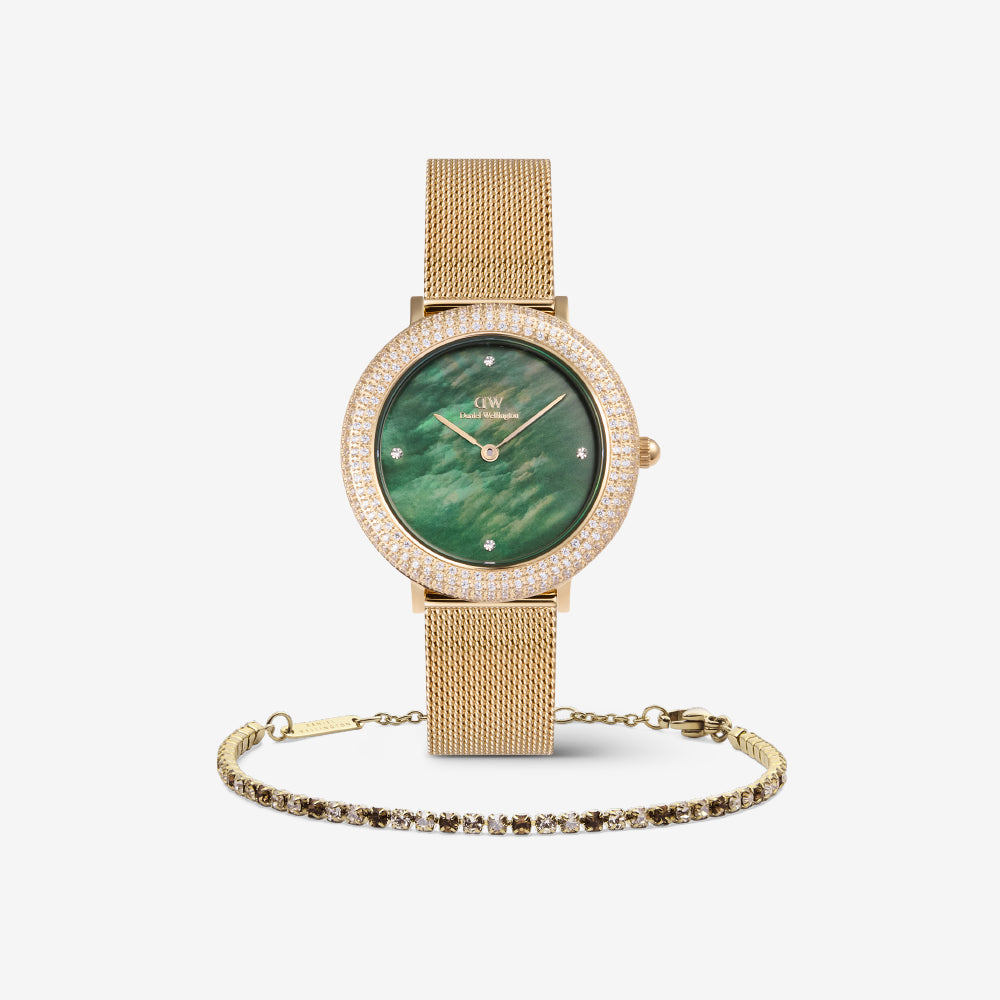 Classic Tennis Bracelet Honey Combo Gold & Crystalline Bezel Evergold Green