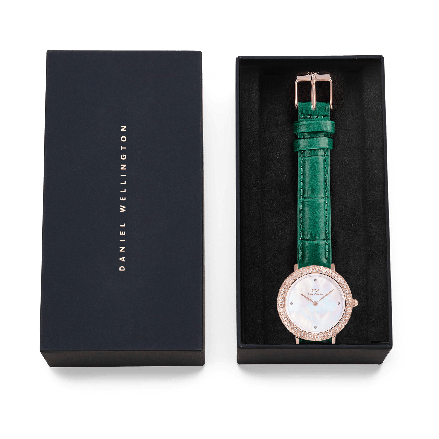 Crystalline Bezel Green Croc Rose Gold