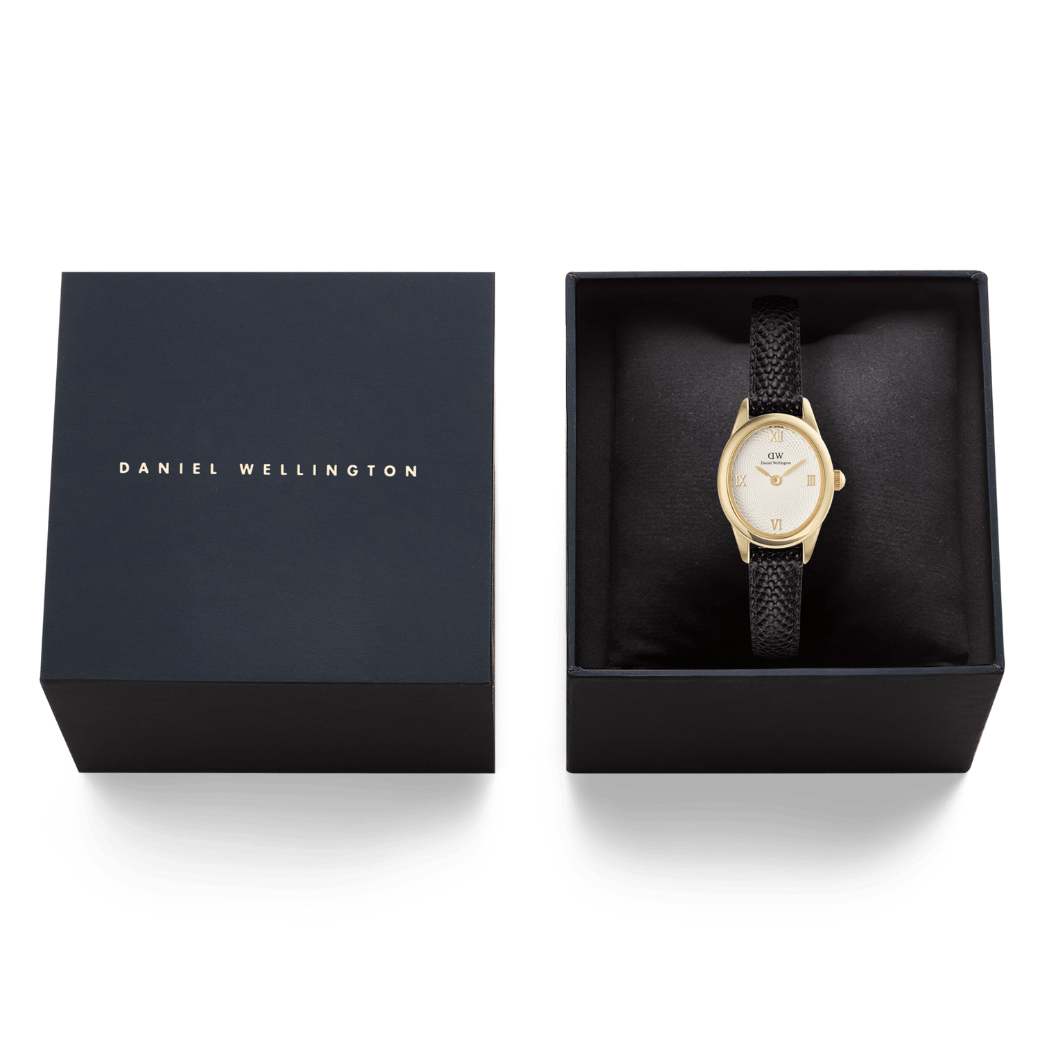Ophelia Mini Black Lizard White Guilloché Gold