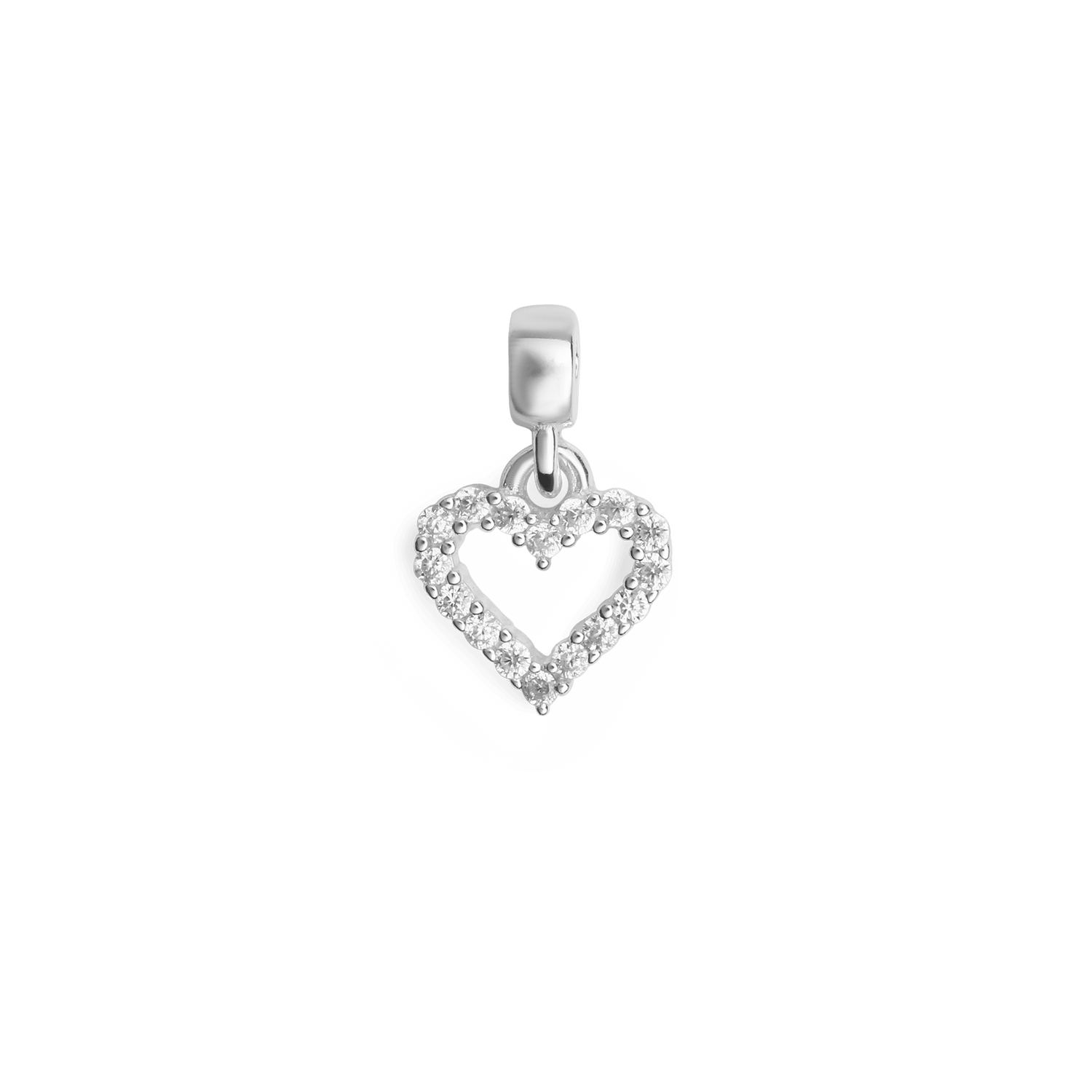 Heart Contour White Crystal Charm S925 Sterling Silver