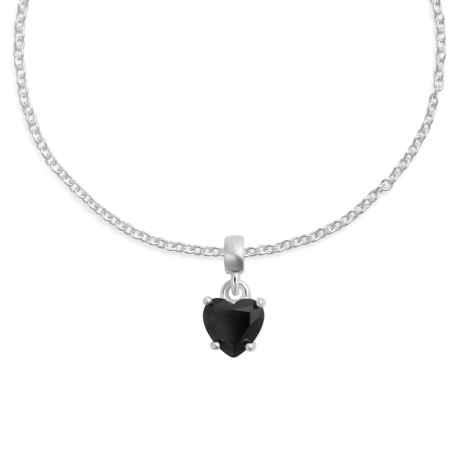 Heart Black Crystal Charm S925 Sterling Silver