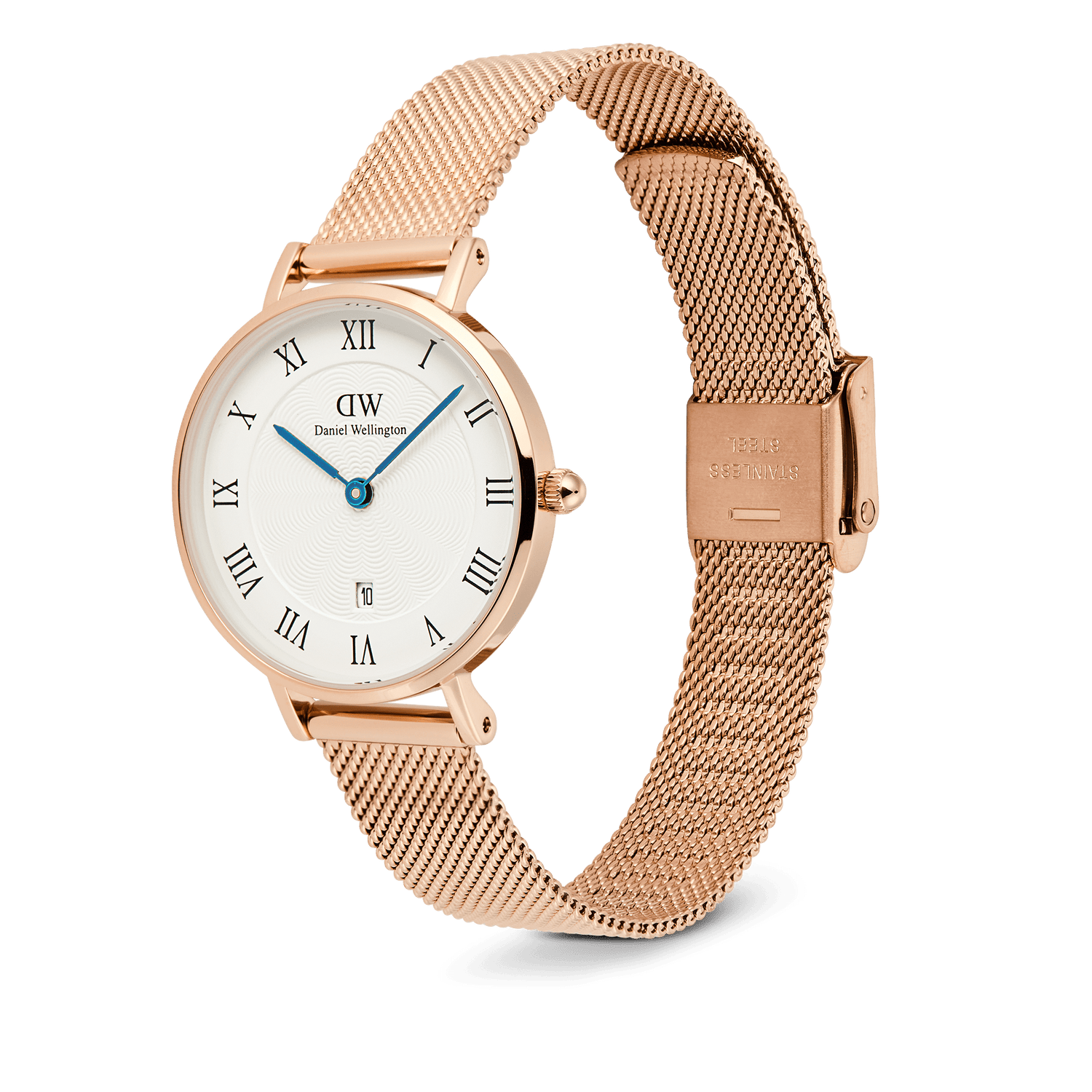 Petite Roman Numerals Date Rose Gold