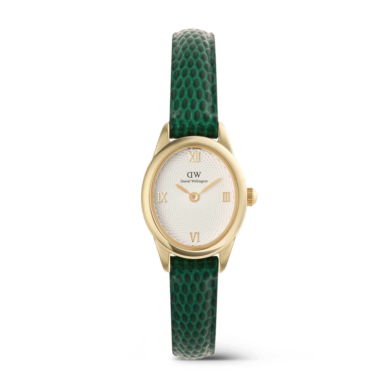 Ophelia Mini Green Lizard White Guilloché Gold