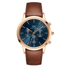 iconic chronograph italyan kayış mavi kadran